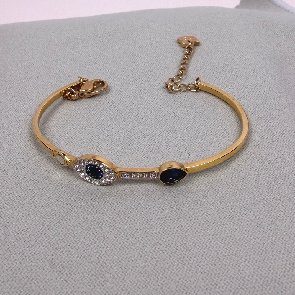 Swarovski Duo Evil Eye Boho Women Bangle Bracelet Rose Gold Crystal 5171991